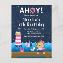 Nautical Girl Monkey Pink and Navy Birthday Party