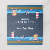 Nautical Girl Monkey Pink and Navy Birthday Party Plaatskaartje (Buitenkant ongevouwen)