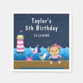 Nautical Girl Monkey Pink and Navy Birthday Party Servet (Voorkant)
