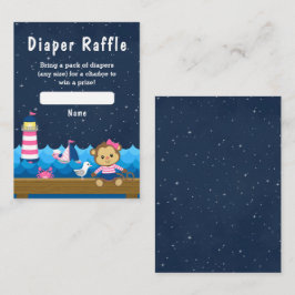 Nautical Girl Monkey Pink and Navy Diaper Raffle Informatiekaartje