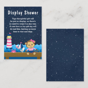 Nautical Girl Monkey Pink and Navy Display Shower Informatiekaartje