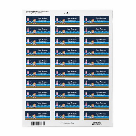 Nautical Girl Monkey Pink and Navy Etiket (Full Sheet)