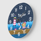 Nautical Girl Monkey Pink and Navy Grote Klok (Hoek)