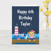 Nautical Girl Monkey Pink and Navy Happy Birthday Kaart (Gele Bloem)