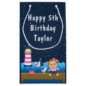 Nautical Girl Monkey Pink and Navy Happy Birthday Klein Cadeauzakje (Achterkant)