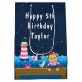 Nautical Girl Monkey Pink and Navy Happy Birthday Medium Cadeauzakje (Achterkant)