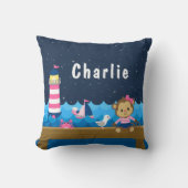 Nautical Girl Monkey Pink and Navy Kussen (Voorkant)