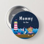 Nautical Girl Monkey Pink and Navy Mmammie Ronde Button 7,6 Cm (Voorkant /achterkant)