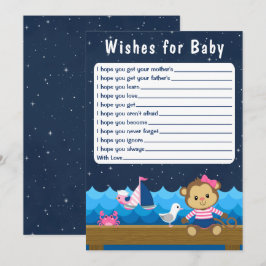 Nautical Girl Monkey Pink and Navy Wishes for Baby Kaart