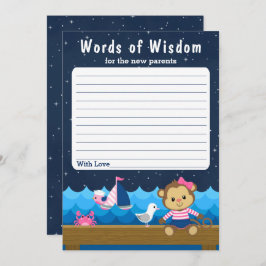 Nautical Girl Monkey Pink and Navy Words of Wisdom Kaart