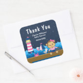 Nautical Girl Monkey Pink Baby shower Dank je Vierkante Sticker (Envelop)