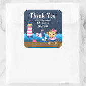 Nautical Girl Monkey Pink Baby shower Dank je Vierkante Sticker (Tas)