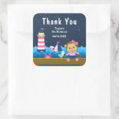 Nautical Girl Monkey Pink Birthday Party Hartelijk Vierkante Sticker (Tas)