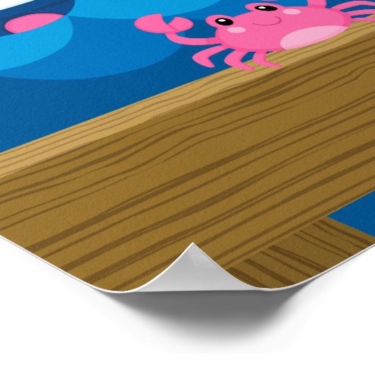 Nautical Girl Monkey Pink Navy Birthday Welkom Poster (Hoek)