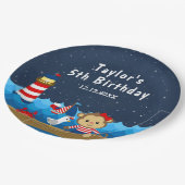 Nautical Girl Monkey Red and Navy Birthday Party Papieren Bordje (Gekanteld)