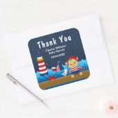 Nautical Girl Monkey Red Baby shower Dank je Vierkante Sticker (Envelop)