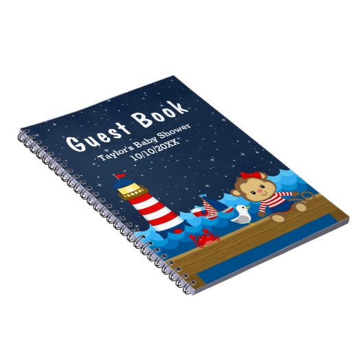 Nautical Girl Monkey Red Baby shower Guest Book Notitieboek (Rechterzijde)