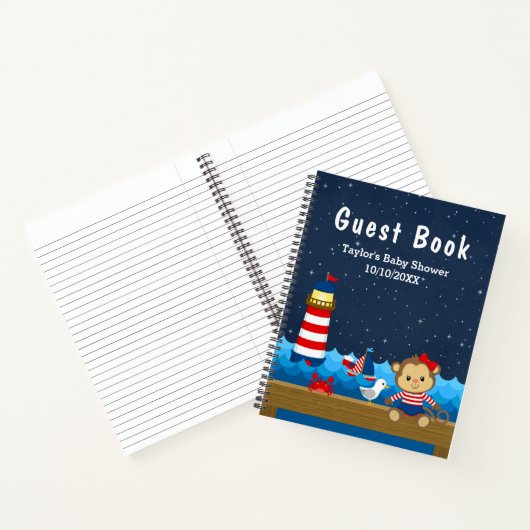 Nautical Girl Monkey Red Baby shower Guest Book Notitieboek (Binnen)