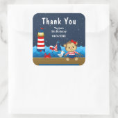 Nautical Girl Monkey Red Birthday Party Vierkante Sticker (Tas)