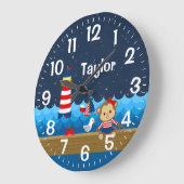 Nautical Girl Monkey Red en marine Grote Klok (Hoek)