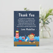 Nautical Girl Monkey Red en Navy Baby shower Bedankkaart (Staand voorkant)