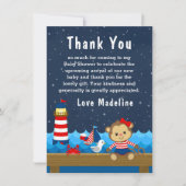 Nautical Girl Monkey Red en Navy Baby shower Bedankkaart (Voorkant)