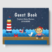 Nautical Girl Monkey Red en Navy Baby shower Gastenboek (Voorkant)