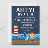 Nautical Girl Monkey Red en Navy Baby shower Kaart (Voorkant)