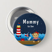 Nautical Girl Monkey Red- en Navy-mammie Ronde Button 7,6 Cm (Voorkant /achterkant)