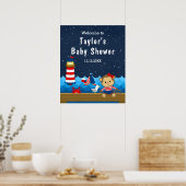 Nautical Girl Monkey Red Navy Baby shower Welkom Poster (Keuken)