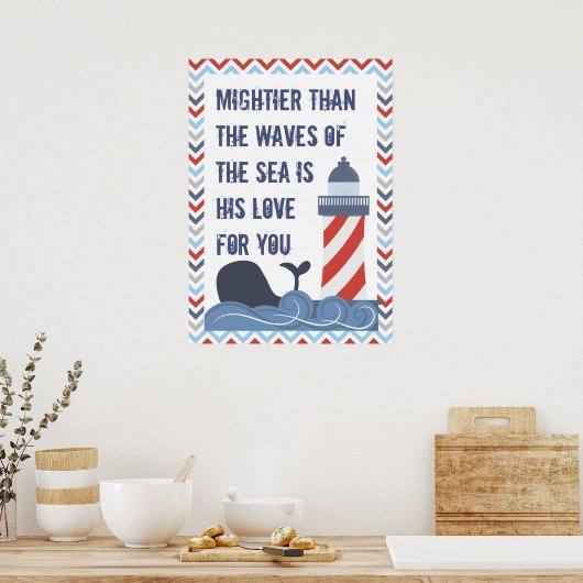 Nautical God is Mighty Psalm 93 Large Poster (Keuken)
