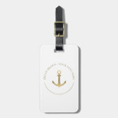 Nautical Gold Anchor Bagagelabel met lederriem (Voorkant verticaal)
