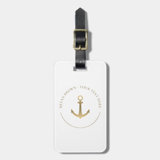 Nautical Gold Anchor Bagagelabel met lederriem (Voorkant verticaal)