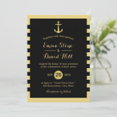 Nautical Gold Anchor Black & Gold Wedding Kaart (Staand voorkant)