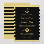 Nautical Gold Anchor Black & Gold Wedding Kaart (Voorkant / Achterkant)