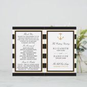 Nautical Gold Anchor, Black/Gold Wedding Program (Staand voorkant)