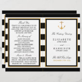 Nautical Gold Anchor, Black/Gold Wedding Program (Voorkant / Achterkant)