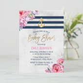 Nautical Gold Anchor  Floral Baby shower Kaart (Staand voorkant)