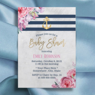 Nautical Gold Anchor  Floral Baby shower Kaart