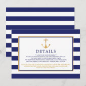 Nautical Gold Anchor, marine & Gold Wedding Detail Informatiekaartje (Voorkant / Achterkant)