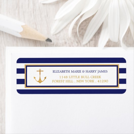 Nautical Gold Anchor, marine & Gold Wedding Etiket (Insitu)