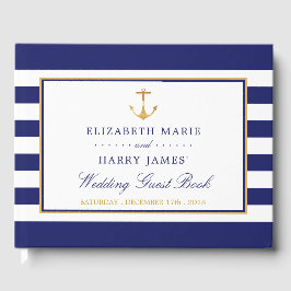  Nautical Gold Anchor, marine & Gold Wedding Gastenboek