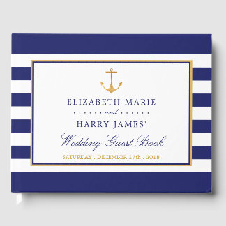  Nautical Gold Anchor, marine & Gold Wedding Gastenboek