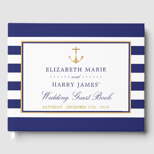  Nautical Gold Anchor, marine & Gold Wedding Gastenboek (Voorkant)
