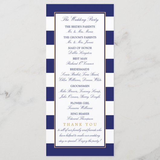 Nautical Gold Anchor, marine & Gold Wedding Programmakaart (Achterkant)