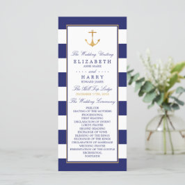  Nautical Gold Anchor, marine & Gold Wedding Programmakaart