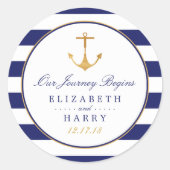  Nautical Gold Anchor, marine & Gold Wedding Ronde Sticker (Voorkant)