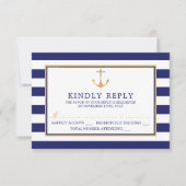  Nautical Gold Anchor, marine & Gold Wedding RSVP Kaartje (Voorkant)