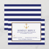  Nautical Gold Anchor, marine & Gold Wedding RSVP Kaartje (Voorkant / Achterkant)