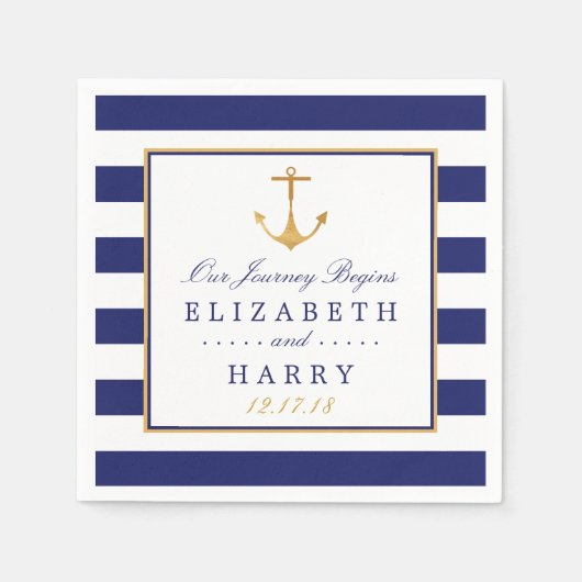 Nautical Gold Anchor, marine & Gold Wedding Servet (Voorkant)